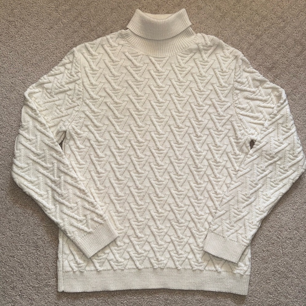 Zara Cream Textured Knit Turtleneck Sweater Chunky Winter Minimalist Cabin Core